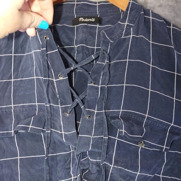 Madewell Women S NavyBlue Silk LaceUp Popover Luxury RichGirl Blouse Style-f5658 - Picture 5 of 12